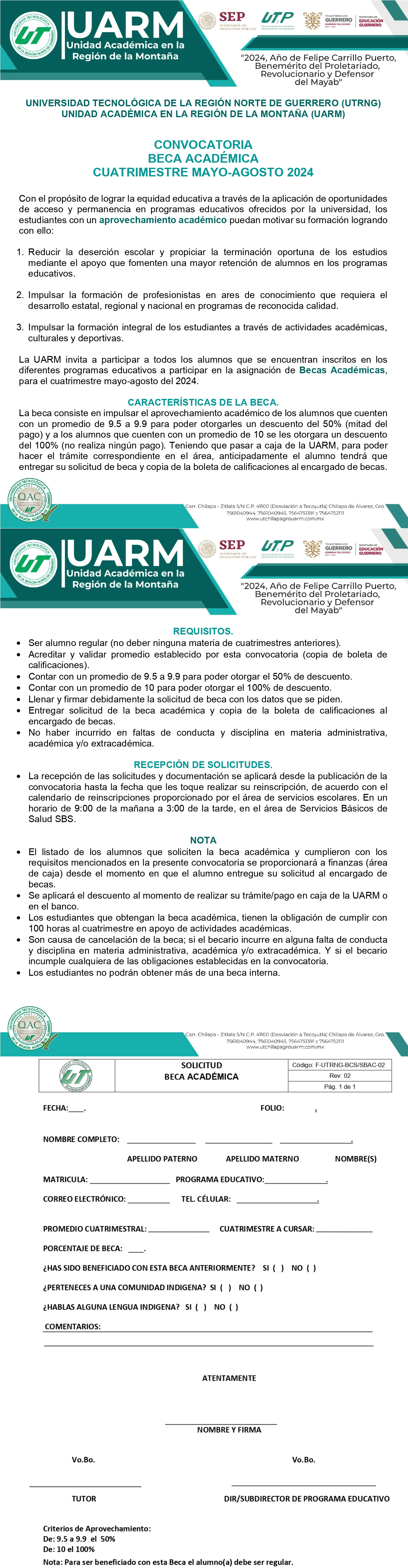 CONVOCATORIA BECA ACADEMICA 