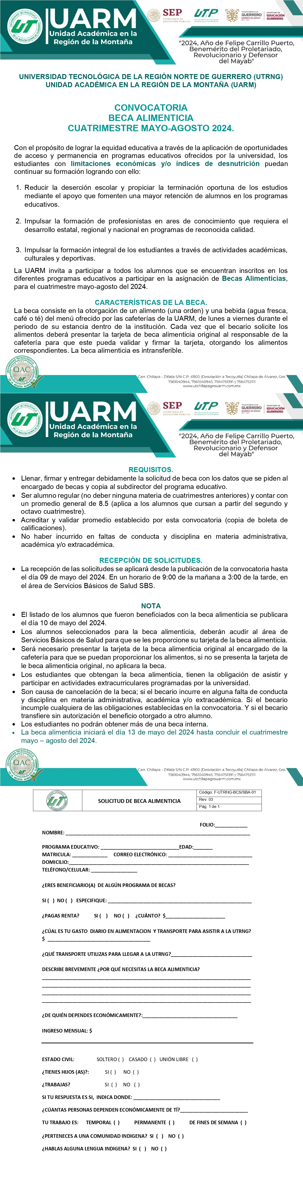 CONVOCATORIA BECA ALIMENTICIA